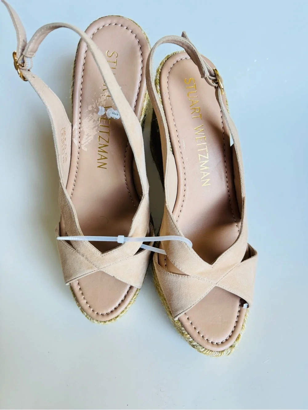 Stuart Weitzman Blush Suede Espadrille Wedge Sandals